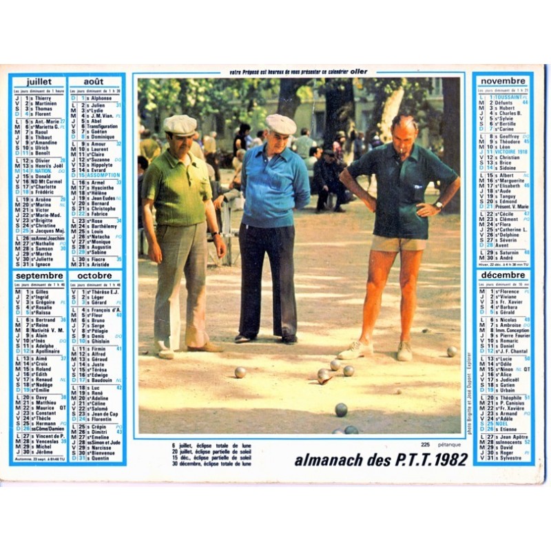 CALENDRIER 1982 PETANQUE ET AVENAY VAL D'OR? 51