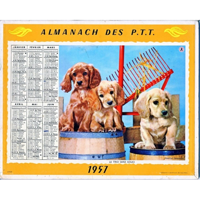 CALENDRIER 1957 CHIENS ET CHATS