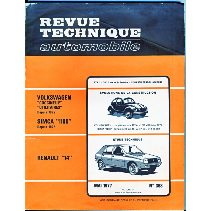 REVUE TECHNIQUE AUTOMOBILE MAI 1977 N° 368