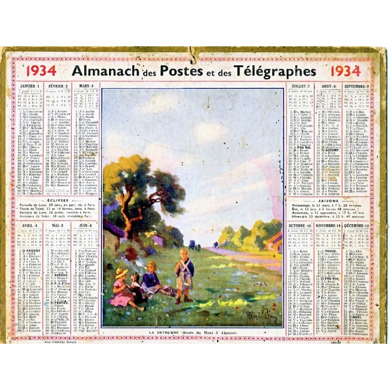 CALENDRIER ALMANACH 1934 LA DETOURBE