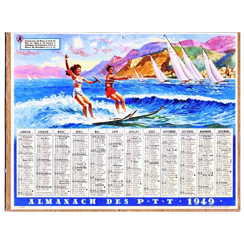 CALENDRIER ALMANACH 1949 SKI NAUTIQUE ET VOILIERS