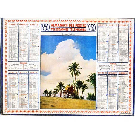 CALENDRIER ALMANACH 1950 PAYSAGE TUNISIEN