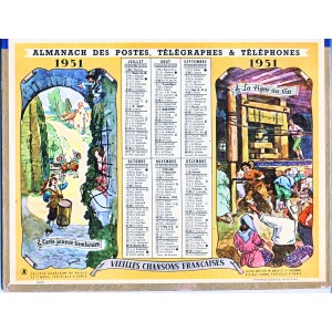 CALENDRIER ALMANACH 1951 VIEILLES CHANSONS FRAN9AISES