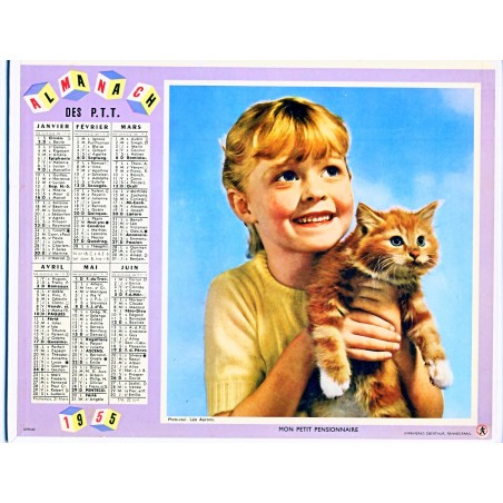 CALENDRIER ALMANACH 1955 FILLETE ET CHAT GARCON ET CHIEN