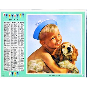 CALENDRIER ALMANACH 1955 FILLETE ET CHAT GARCON ET CHIEN