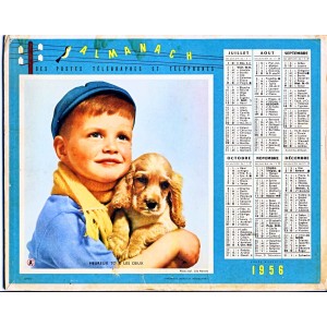 CALENDRIER ALMANACH 1956 FILLE ET VEAU GARCON ET CHIEN