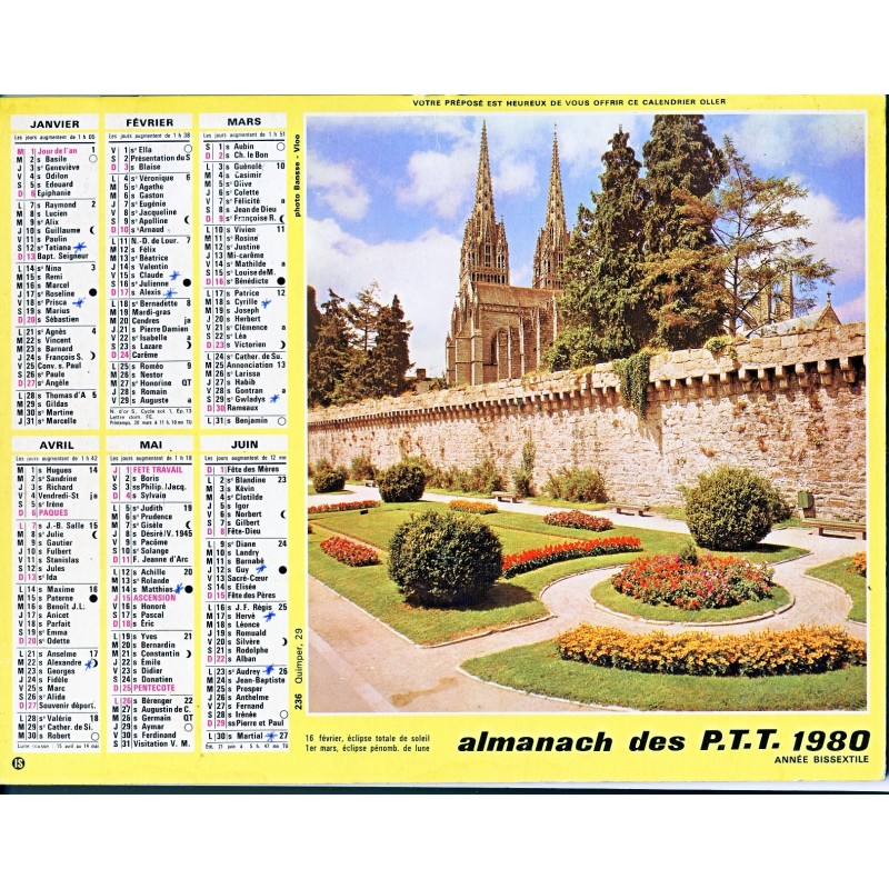 CALENDRIER ALMANACH 1982 QUIMPER ET MURS