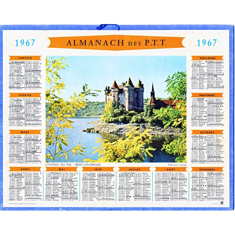 CALENDRIER ALMANACH 1967 CHATEAU DU VAL - BORT LES ORGUES