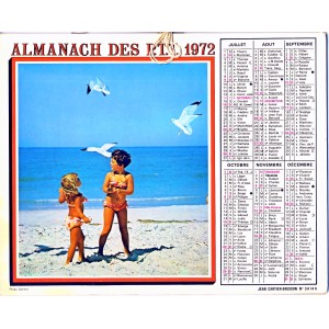 CALENDRIER ALMANACH 1972 JEUNE SKIEUR ET A LA PLAGE