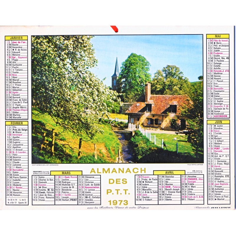 CALENDRIER ALMANACH 1973 ST GERMAIN DE LIVET ET COSTUMEES A QUIMPERLE