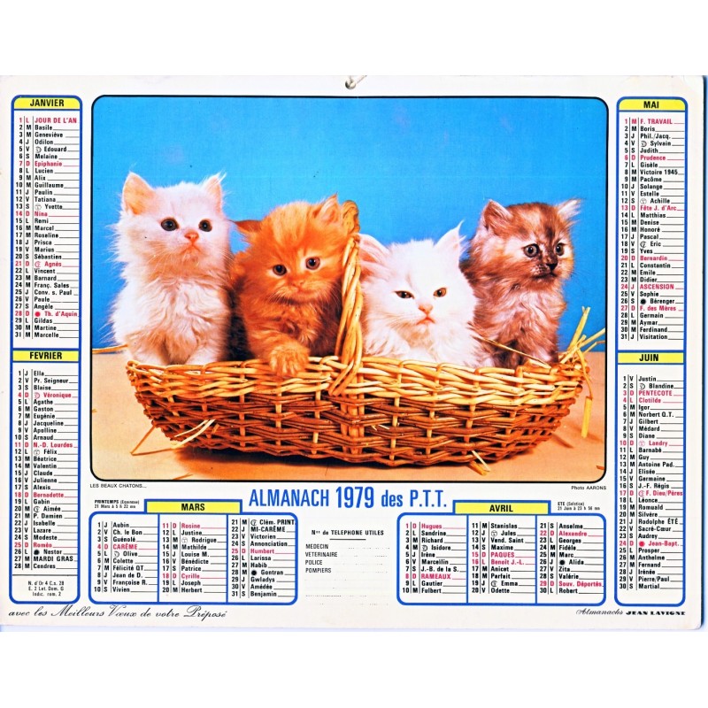 CALENDRIER ALMANACH 1979 CHATONS ET POUSSINS