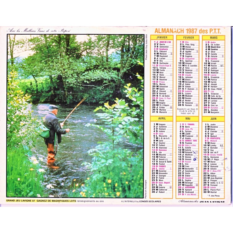 CALENDRIER ALMANACH 1987 CHASSE ET PECHE