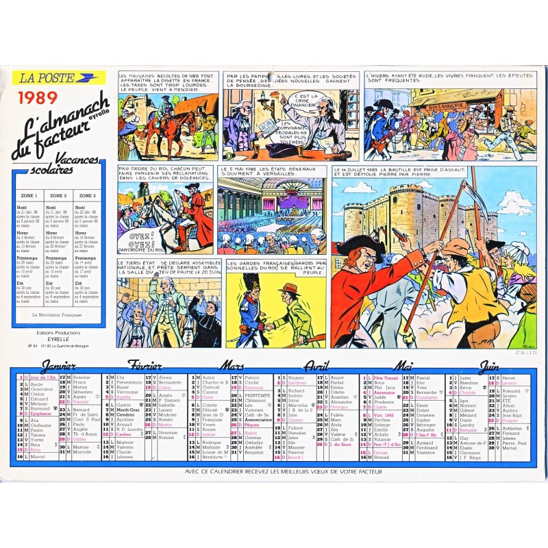 CALENDRIER ALMANACH 1989 REVOLUTION