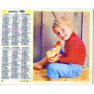 CALENDRIER ALMANACH 1990 FILLETTE ET FAONS - ENFANT ET POUSSINS