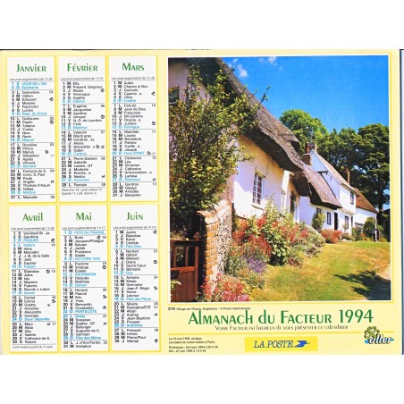 CALENDRIER ALMANACH 1994 ANGLETERRE ET HAUTE SAVOIE