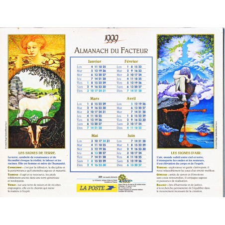 CALENDRIER ALMANACH 1999 LES SIGNES DU ZODIAQUE