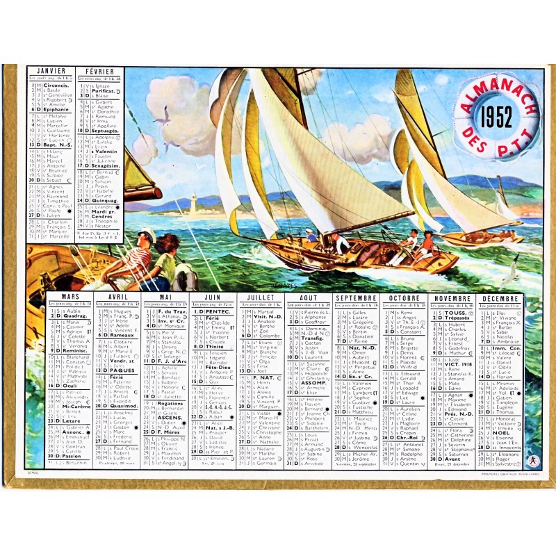 CALENDRIER ALMANACH 1952 VOILIERS