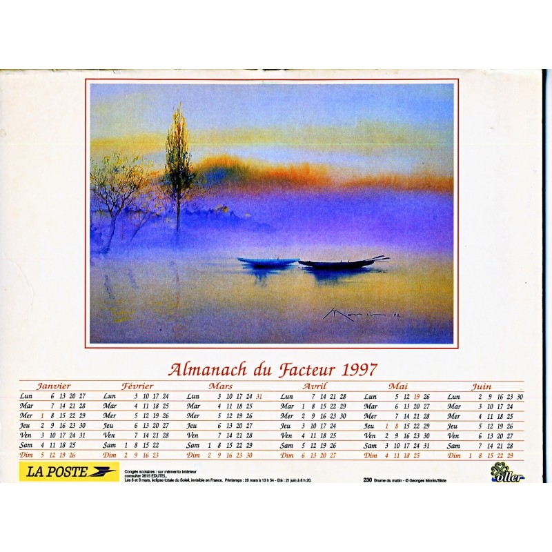 CALENDRIER ALMANACH 1997 BATEAUX DANS LA BRUME