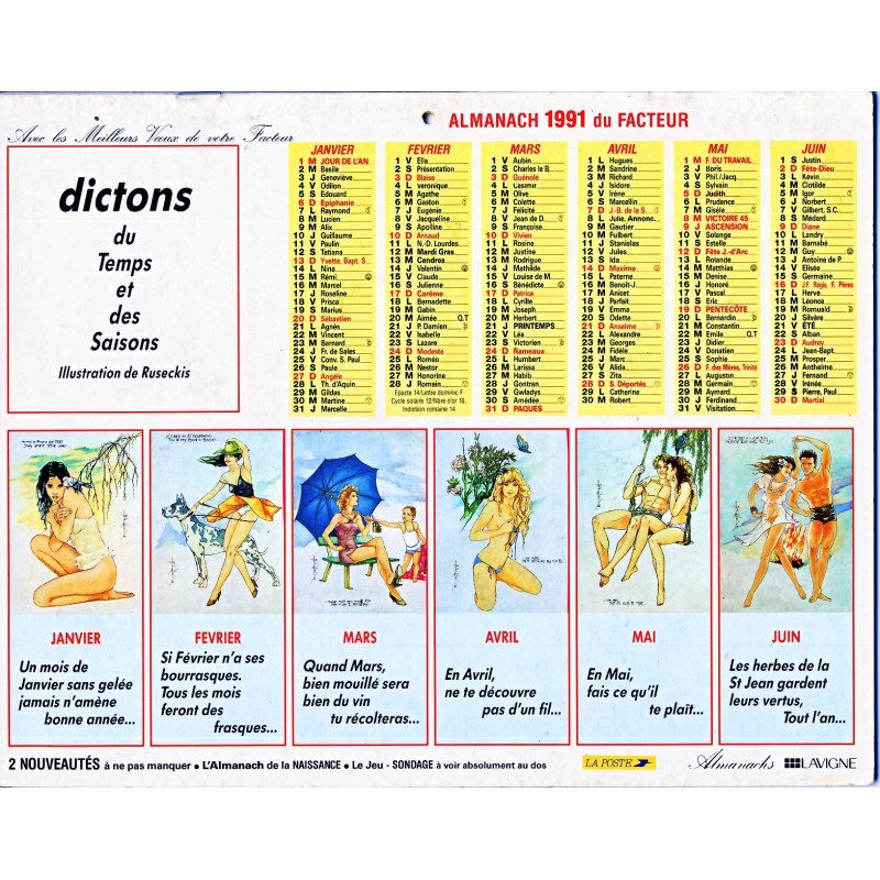 CALENDRIER ALMANACH 1991 DICTONS DU TEMPS ET DES SAISONS