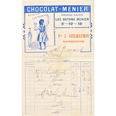 FACTURE CHOCOLAT MENIER NARBONNE