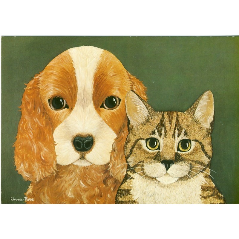 CARTE JEUNE COCKER AVEC CHAT -  ANNA ROSE WURFEL