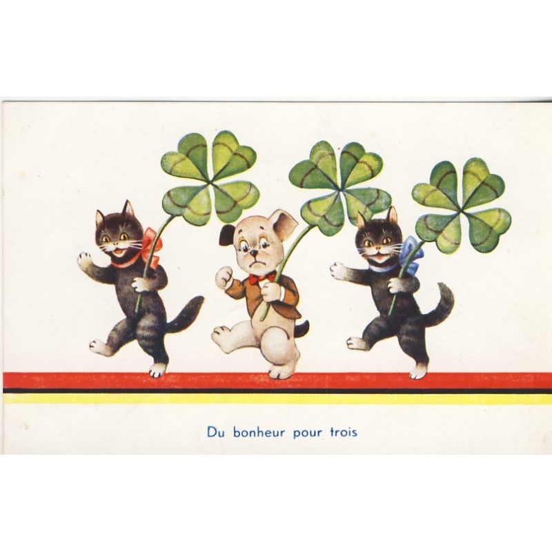 CARTE POSTALE CHATS HUMANISES - DU BONHEUR POUR TROIS