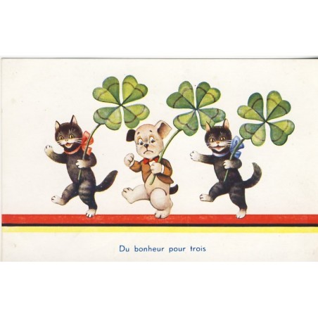 CARTE POSTALE CHATS HUMANISES - DU BONHEUR POUR TROIS