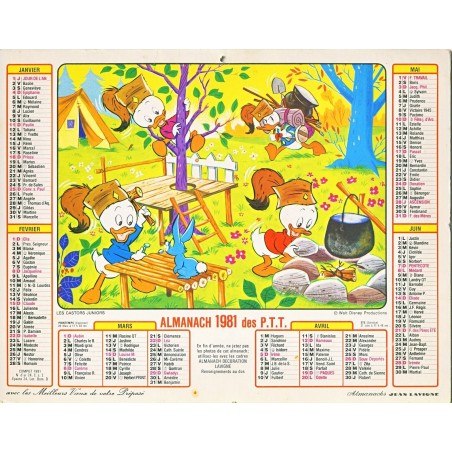 CALENDRIER ALMANACH 1981 - LES CASTORS JUNIORS ET BAMBI