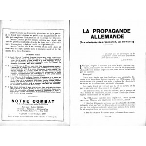 PUBLICATION HEBDOMADAIRE N° 5 - NOTRE COMBAT - LA PROPAGANDE ALLEMANDE