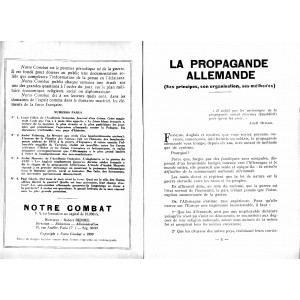 PUBLICATION HEBDOMADAIRE N° 5 - NOTRE COMBAT - LA PROPAGANDE ALLEMANDE