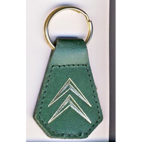 PORTE CLES CITROEN CHEVRONS OR SUR CUIR VERT