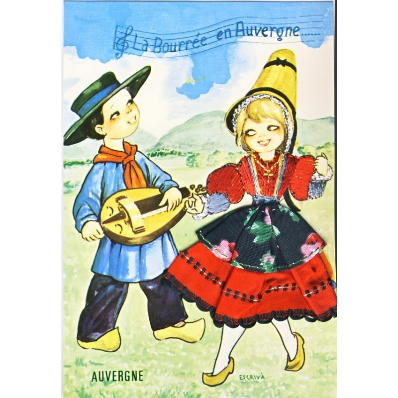CARTE POSTALE BRODEE-HABILLEE COUPLE AUVERGNE
