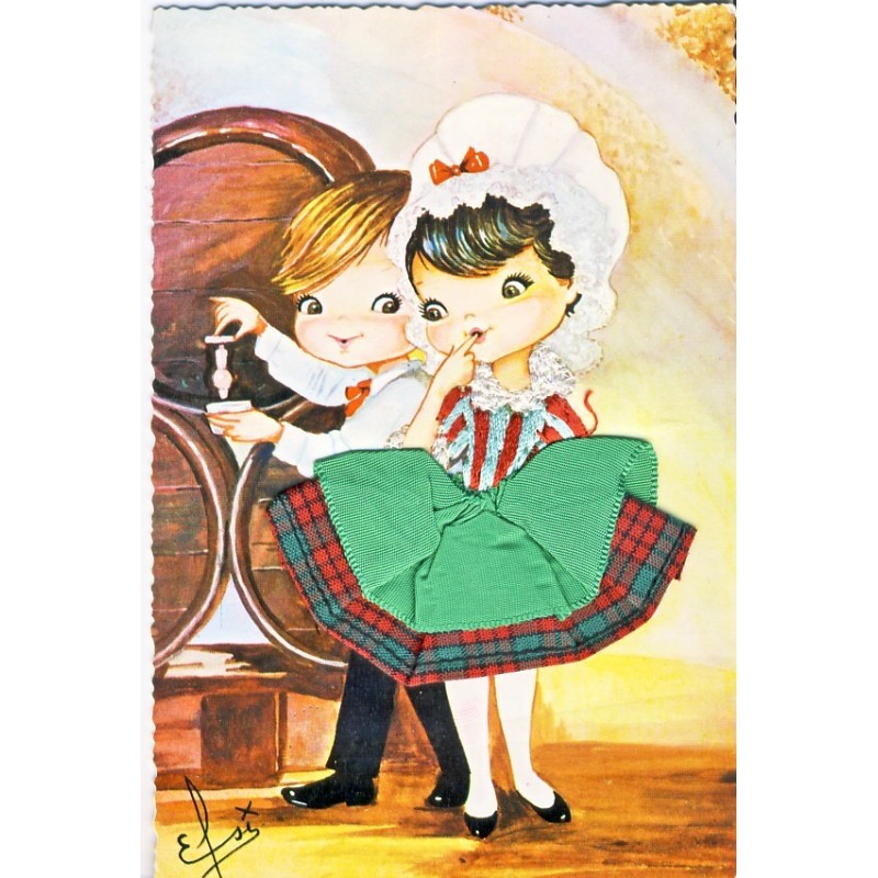 CARTE POSTALE BRODEE-HABILLEE COUPLE BORDEAUX