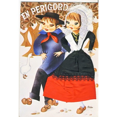 CARTE POSTALE BRODEE-HABILLEE COUPLE "EN PERIGORD"