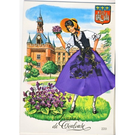 CARTE POSTALE BRODEE-HABILLEE "SOUVENIR DE TOULOUSE"