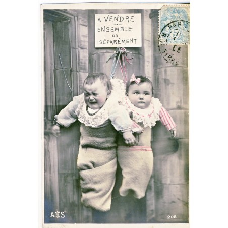 CARTE POSTALE BEBES PENDUS A VENDRE