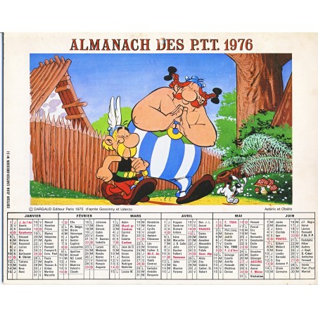 CALENDRIER ALMANACH DES PTT 1976 ASTERIX