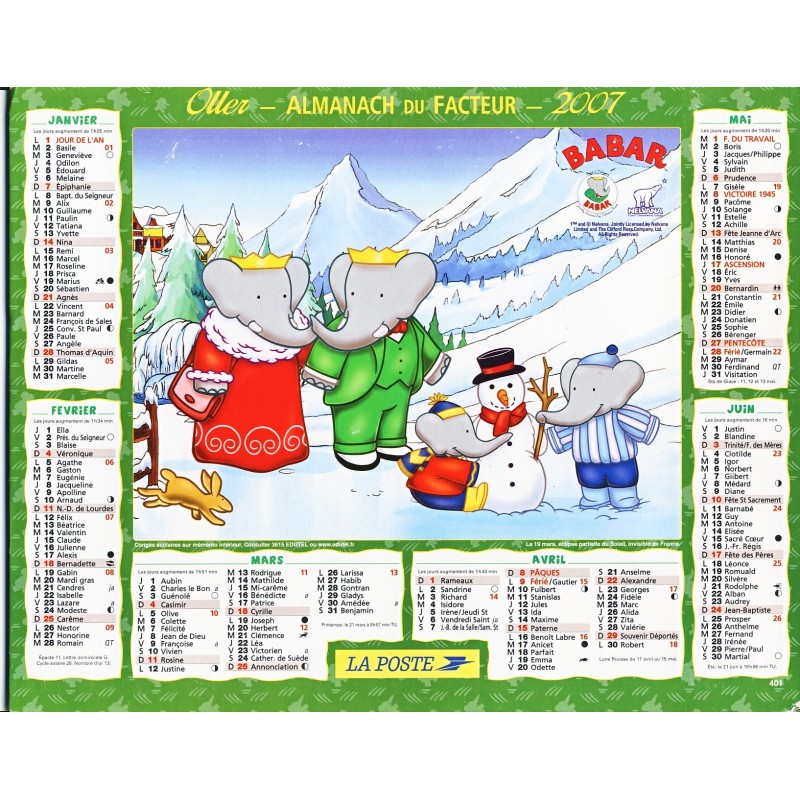 CALENDRIER ALMANACH DU FACTEUR 2007 - BABAR