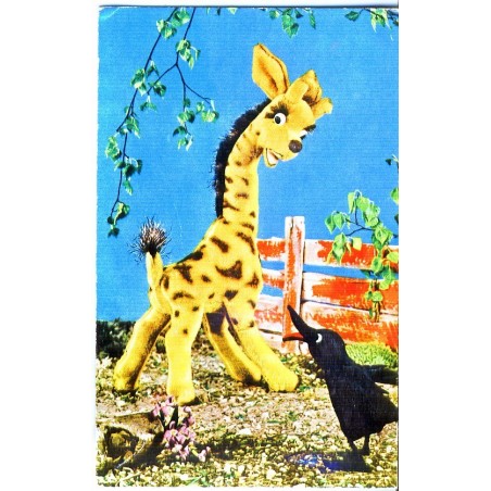 CARTE POSTALE A SYSTEME MUSICAL (POUET-POUET) GIRAFE  ET OISEAUX