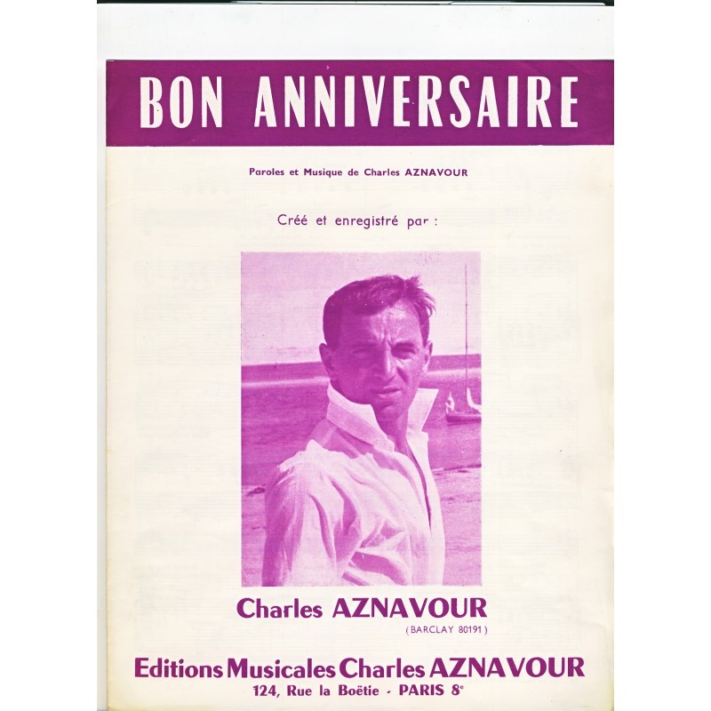 PARTITION DE CHARLES AZNAVOUR - BON ANNIVERSAIRE