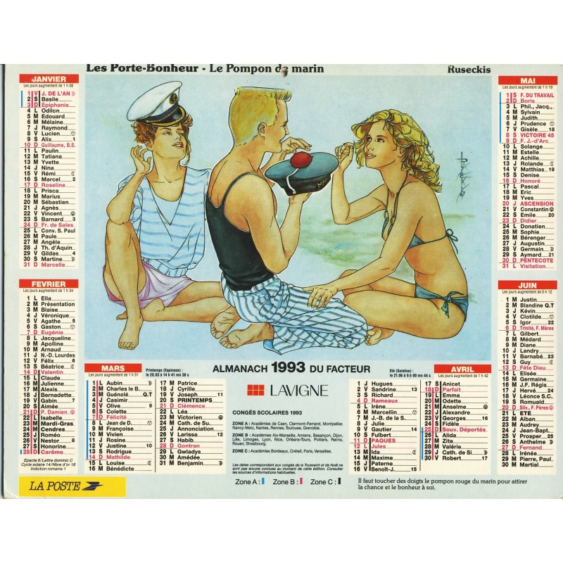 CALENDRIER DU FACTEUR 1993 - RUSECKIS - LES PORTE-BONHEUR﻿