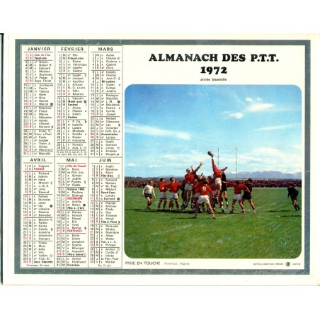CALENDRIER ALMANACH DES PTT 1972 - RUGBY ET HIPPISME