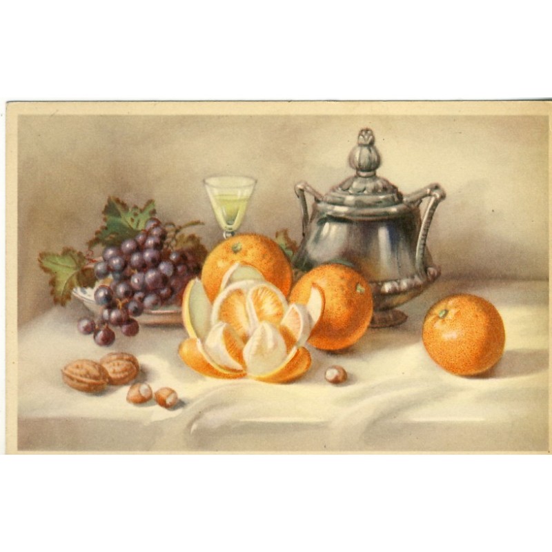 CARTE POSTALE FRUITS - ORANGES, RAISINS, NOIX ET NOISETTES