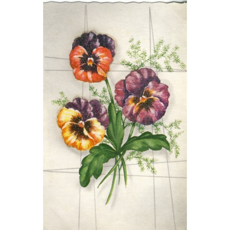 CARTE POSTALE PERLEE TROIS PENSEES