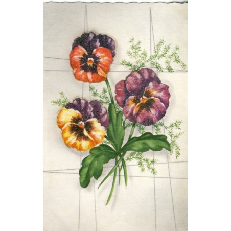 CARTE POSTALE PERLEE TROIS PENSEES