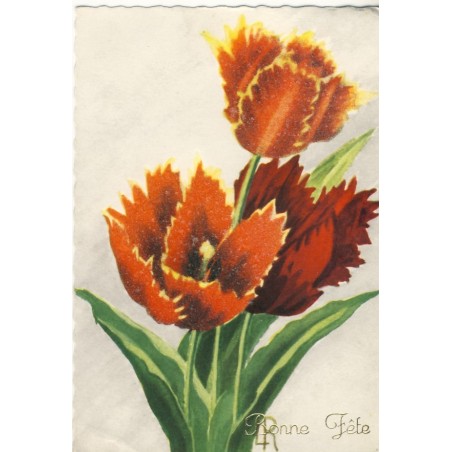 CARTE POSTALE PERLEE TROIS TULIPES