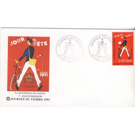 JOURNEE DU TIMBRE 1993 - ENVELOPPE LES METIERS DE LA POSTE - LA DISTRIBUTION DU COURRIER