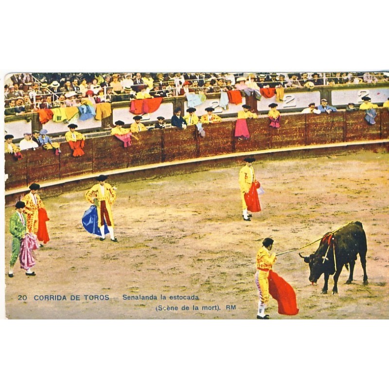 CARTE CORRIDA DE TOROS - SENALANDA LA ESTOCADA - SCENE DE LA MORT