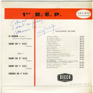 DISQUE 45 TOURS EP - CHOEURS DU 1er R.E.P. - 1962
