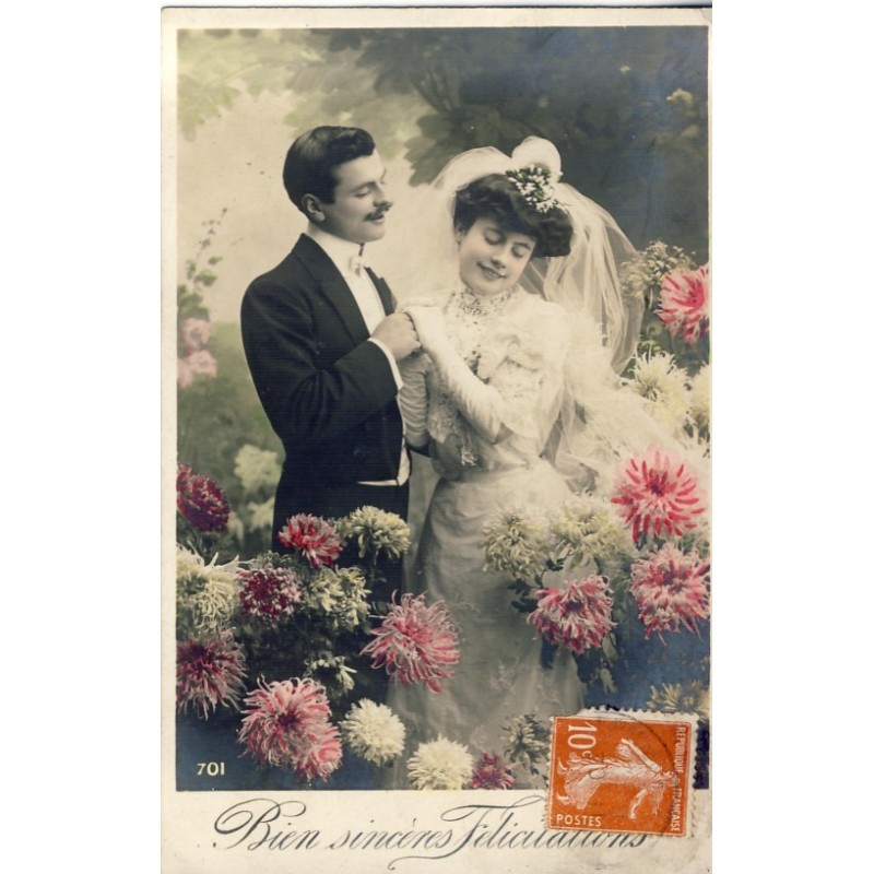 CARTE POSTALE MARIAGE - BIEN SINCERES FELICITATIONS